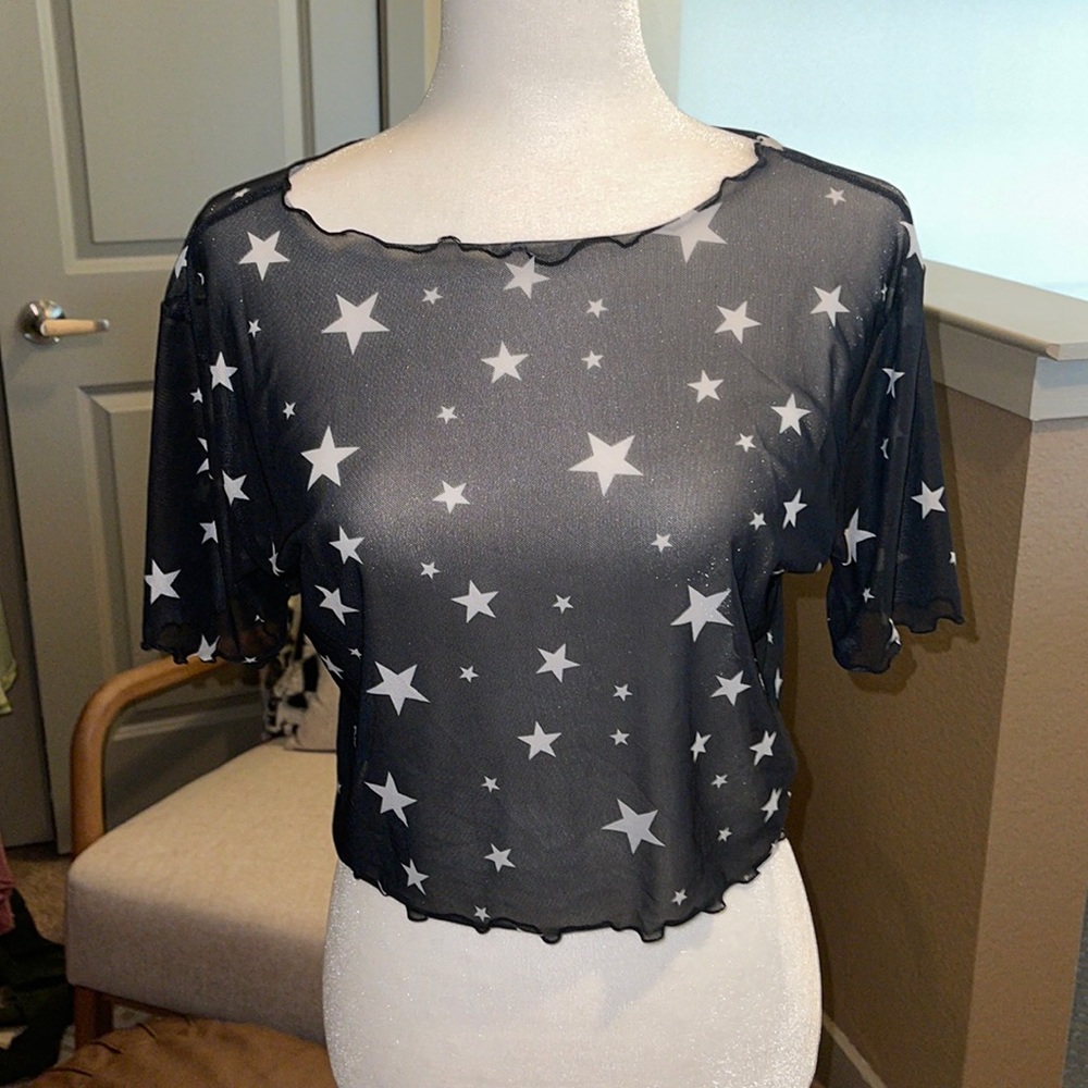 Black and White Stars Sheer See Through Bathing Suit Cover Up